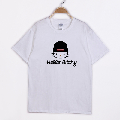 熊猫原创 日系潮牌 supreme hello kitty 卡通滑板 男 短袖T恤