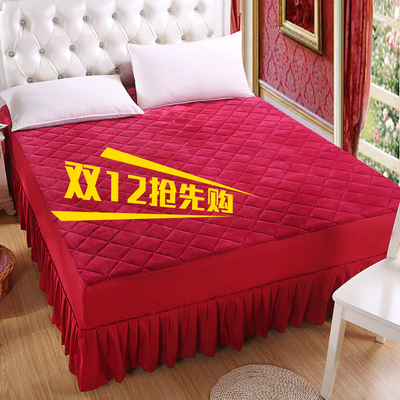 纯色法莱绒夹棉床裙加厚保暖单件床罩床垫保护套珊瑚法兰绒1.51.8