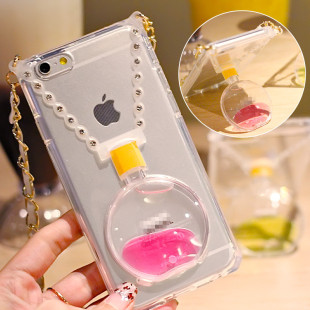 游泳鸭子流动液体iphone6plus香水瓶挂绳挂链手机壳 苹果5s保护套