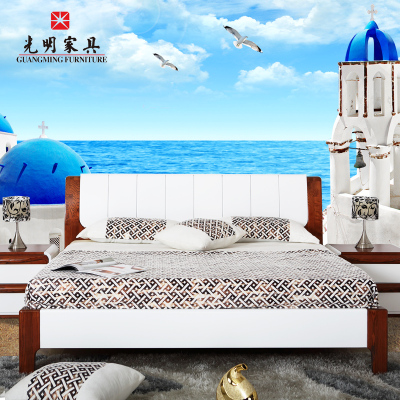 光明家具现代简约实木家具白色1.5米1.8双人床水曲柳全实木床婚床