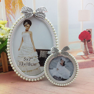 3寸7寸欧式珍珠镶钻创意相框摆台婚纱照相架韩式相框可爱简约现代