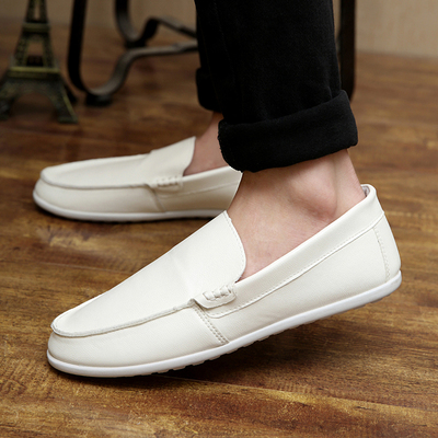 2015夏季新款潮男豆豆鞋韩版男士休闲鞋帆船鞋软面皮懒人鞋子白色