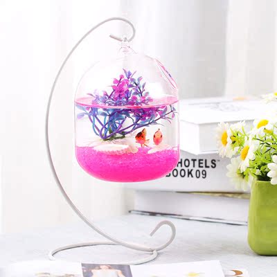 蔓延 欧式悬挂透明玻璃花瓶创意冬瓜型水培容器 铁架款水培鱼缸