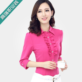 2016夏季女式中袖衬衫 韩版修身短袖正装 大码中长款职业气质衬衣