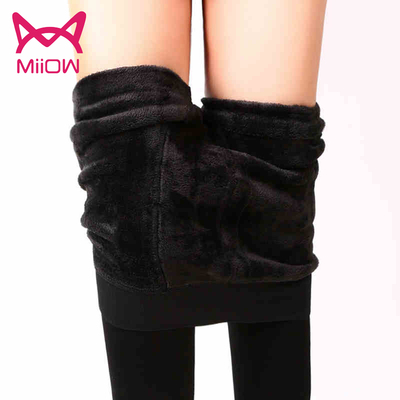 MiiOW/猫人女士打底裤加厚加绒外穿 紧身双面加档保暖一体九分裤