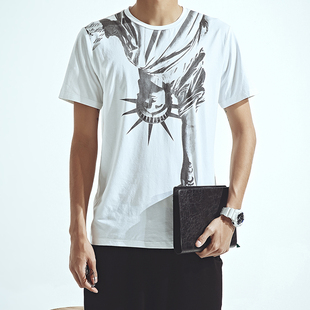 NEW夏季新款日韩版男款自由女神像图案印花简约休闲短袖T恤男圆领
