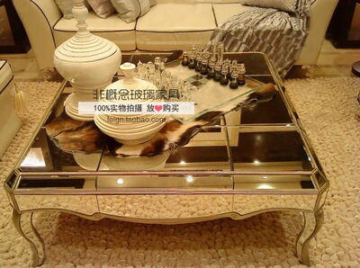 移动美式个性复古小方桌正方形小户型创意茶几简约现代圆角玻璃