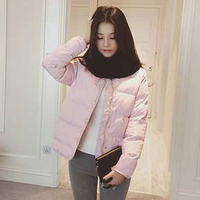 冬季新款韩版修身显瘦圆领夹克纯色短款棉衣棉袄棉服外套女