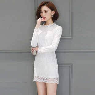 2016韩版秋装新款潮蕾丝衫中长款长袖打底裙
