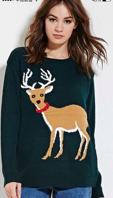 专柜品牌新款圣诞麋鹿毛衣女款 墨绿色 浅灰色 有大码