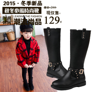 2015秋冬新款韩版 女童高筒靴儿童真皮皮靴中筒靴时尚学生棉鞋潮