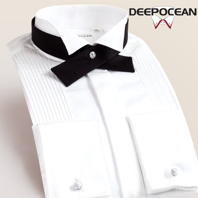深海法式白色礼服新郎衬衫男长袖纯棉免烫时尚修身型宴会伴郎衬衣
