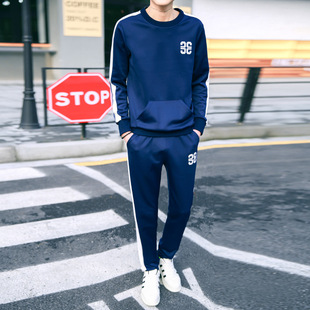 2016春款青少年运动套装 男士韩版修身休闲长裤套头男装