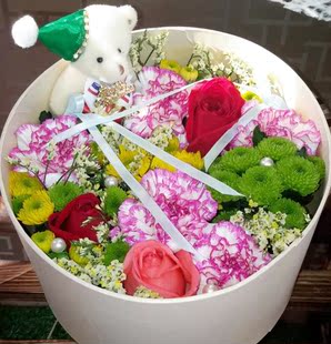 特价花盒青岛同城配送韩式鲜花定制时尚礼盒玫瑰康乃馨教师节