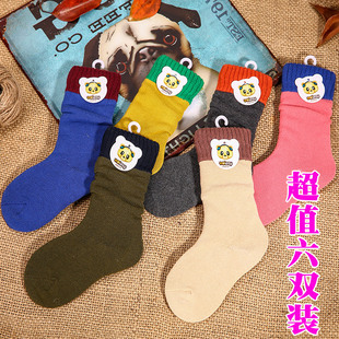 6双儿童堆堆袜韩国秋纯棉童袜纯色中筒袜婴儿袜男童女童宝宝袜子