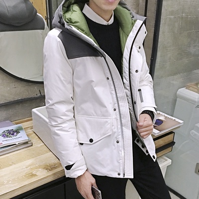 冬季新款韩版连帽羽绒服男加厚大码白鸭绒修身青年修身款外套男装