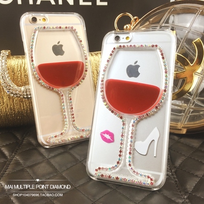 iphone6 plus手机壳 苹果6手机壳 水钻奢华红酒杯透明保护套5.5