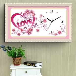 最新款钟表十字绣时钟精准印花十字绣画客厅挂钟系列结婚卧室简单