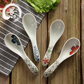 景德镇 日式和风釉下彩陶瓷勺子青花釉创意复古汤匙实用调羹量勺