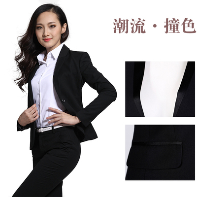 韩版职业装女装长袖西服套装两件套女秋商务正装黑色西装工作服潮