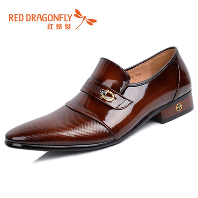 秋季新款香港红蜻蜓男鞋尖头休闲皮鞋英伦时尚男士商务正装鞋婚鞋