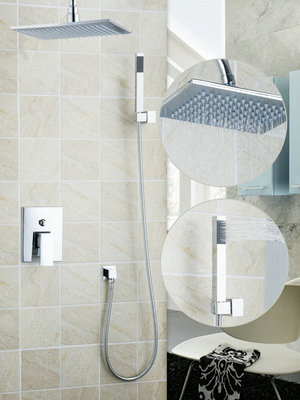 豪华12“300mm浴室淋浴洗澡喷头水龙头顶喷套装暗装分体入墙式