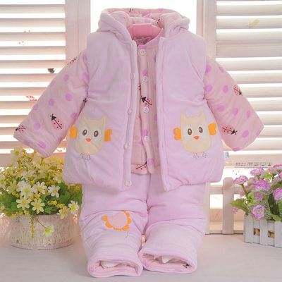婴儿棉衣套装加厚 新生儿衣服冬季棉服0-1岁 宝宝棉袄三件套冬季