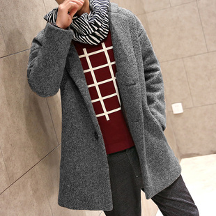2015新款男装修身款羊毛呢子大衣男士韩版休闲秋冬装翻领毛呢外套