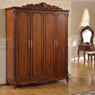 欧式衣柜 新古典四门大衣柜 实木美式卧室家具
