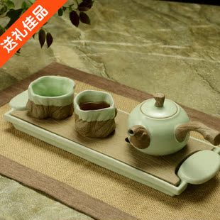 陶瓷功夫茶具汝窑整套茶具创意茶杯茶壶紫砂冰裂送礼物佳品青瓷