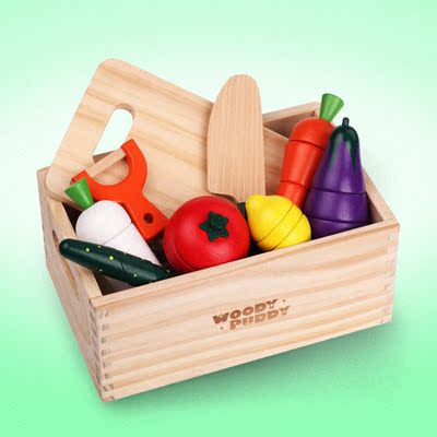 蔬菜水果磁性切切看木盒 水果切切乐 木质制早教益智类过家家玩具