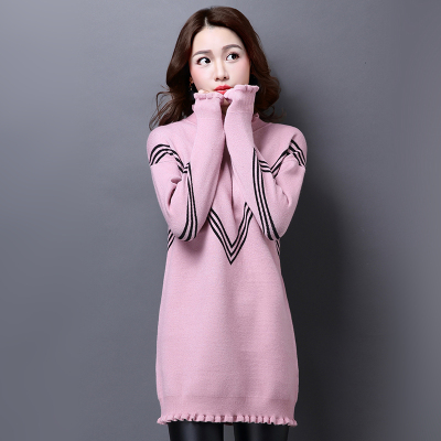2015秋冬新款中长款女装木耳花边半高领羊绒毛衣加厚包臀打底衫