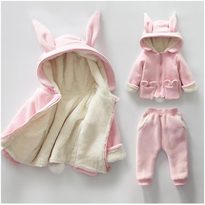 1-3岁女宝宝加绒卫衣套装2周婴儿衣服外出服4女童加厚冬装两件套