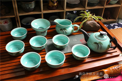 茶具套装手工手绘青瓷釉下彩陶瓷茶壶茶海整套功夫茶具永顺发