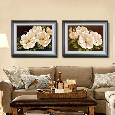 有框客厅装饰画现代简约沙发背景墙画室内温馨挂画双联花卉壁画