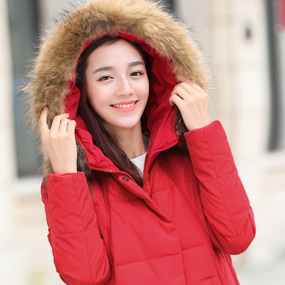 2015新款冬装韩版超大毛领羽绒服女中长款A版连帽加厚大码外套潮