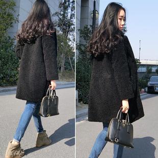 2015冬季新款韩版显瘦羊羔毛毛外套女原宿风大码中长款加厚棉服