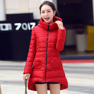 2015冬新品棉衣韩版纯色中长款A字型修身羽绒棉服外套