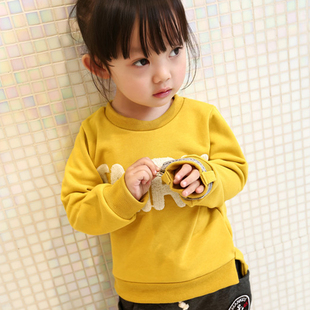 2015童装春秋新品韩版棉纺圆领长袖上衣0-3岁女童字母打底衫童T恤