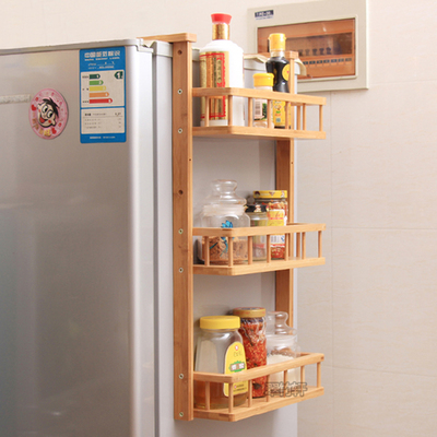 楠竹 冰箱侧壁挂架多功能厨房置物架调味架简易层架收纳架子实木