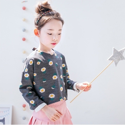 15韩版女童长袖T恤秋季新款童装纯棉印花打底衫中大儿童圆领上衣