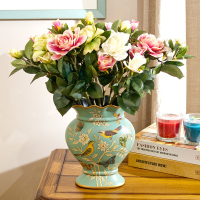 芮诗凯诗 欧式复古陶瓷花瓶美式家居客厅花艺摆件台面花瓶花器套