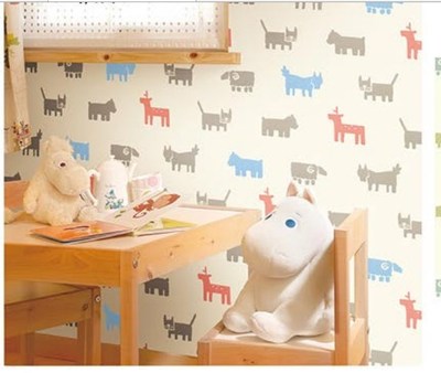 进口日本墙纸代购tokwa2015新款卡通动物墙纸儿童房背景墙3446