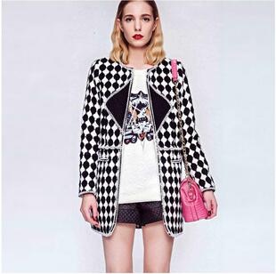 MISSLI专柜折扣女装2015新款冬印花撞色夹棉外套羊毛呢子大衣