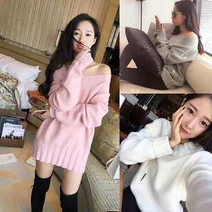 2015秋冬天新款韩版甜美两穿超美中长款套头毛衣女韩版学生装上衣