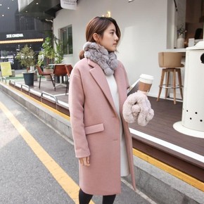 2015冬装新款纯色羊毛呢子大衣女中长款宽松大码韩版气质外套加厚