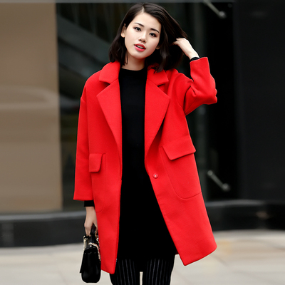 2015秋冬季新女装大码韩版中长款加厚茧型毛呢外套女羊绒呢子大衣