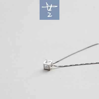 纯银锆石大小立方体锁骨链 S925纯银镂空方块钻项链 【二拾二】