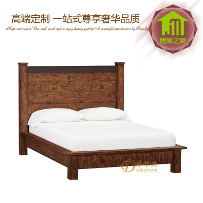 美式乡村纯实木双人床 法式复古做旧高档会所样板间家具