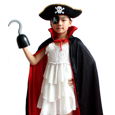 海盗钩 万圣节服装 海盗服装大人/儿童黑红披风+海盗眼罩+海盗帽